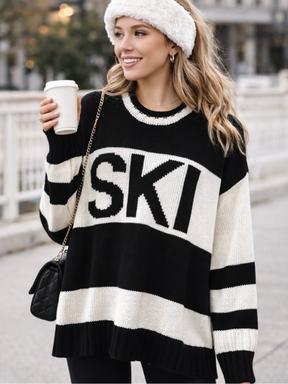 Show Me Your Umm SKI Sweater Black And White Size S Oversized